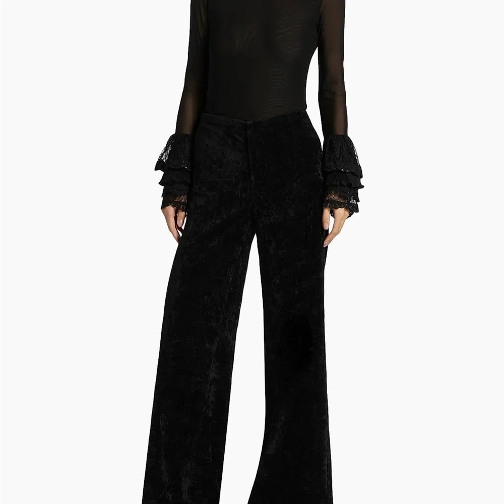 Alice + Olivia Sheer Black Blouse with Lace Bell Sleeves Size Large NEW - Picture 2 of 7